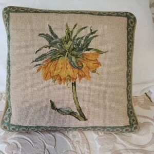 Floral Embroidered Cushion with Green Border